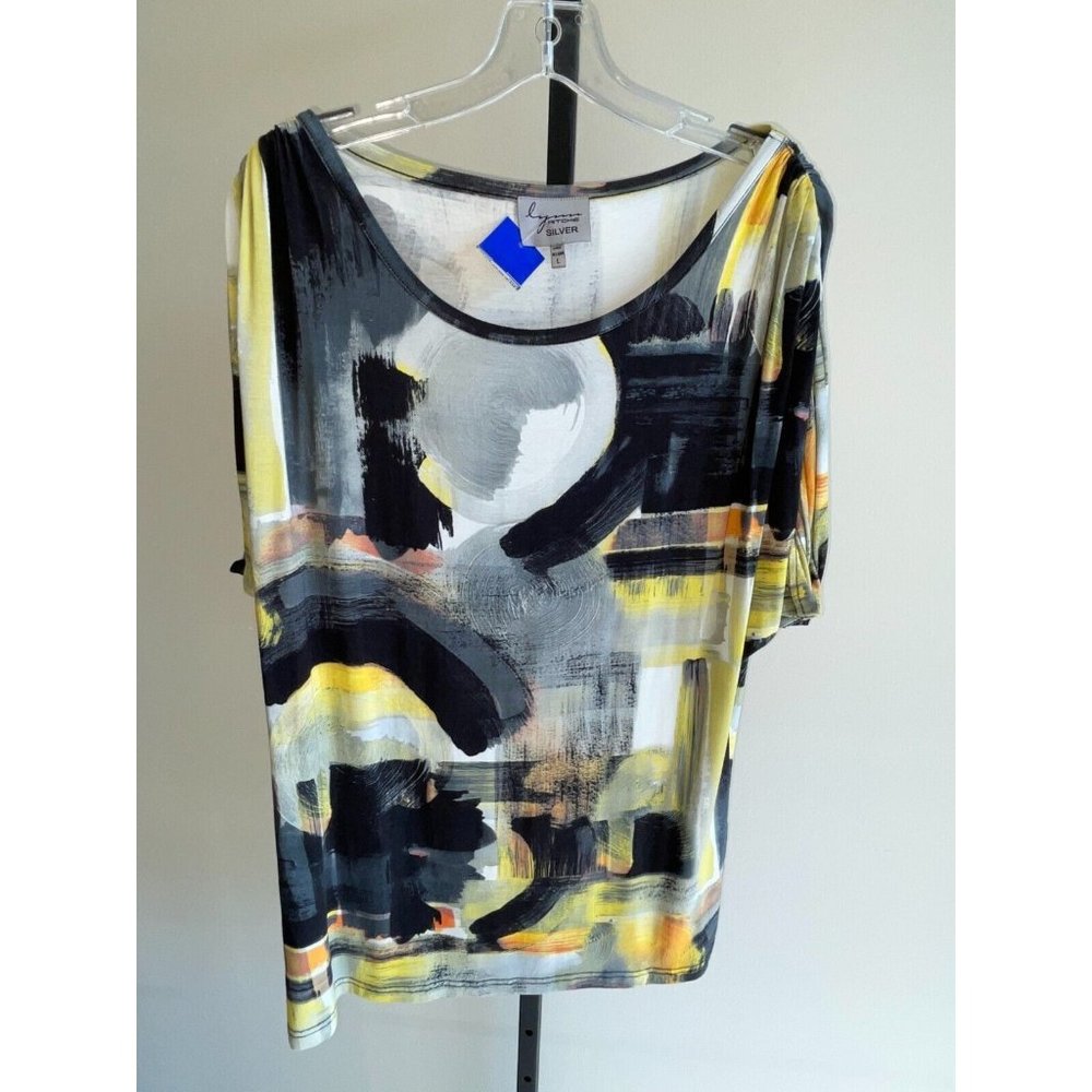 Lynn Ritchie Womens Black Yellow Short Sleeve Shirt Size L (27931)